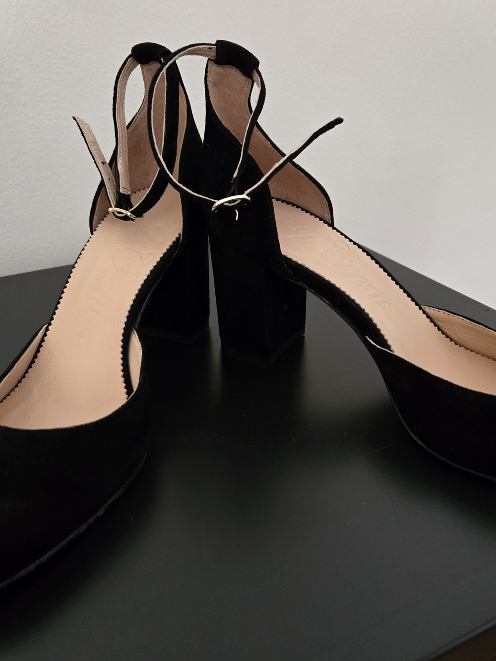 J.Crew Black Suede Block Heel Ankle Strap Pumps Sz 7
